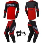 MX Outfit O'Neal Element Shocker Men Protective Pants Jersey dirt bike bundle motocross off-road combo set, Red, W32/Medium Jsy