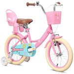 Glerc Maggie 16 Inch Girls Bike Ages 4 5 6 7 Years Old Kids Bicycle Princess Style with Doll-Seat & Basket & Training Wheels & Bell for Birthday, Pink