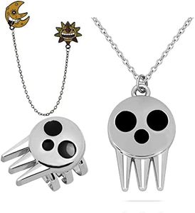 VNYIGDJS 3 Pcs Soul Eater Necklace Ring Pins Set Anime Cosplay Jewelry Ghost Pendant Evil Sun And Moon Enamel Pins For Backpack, Zinc, No Gemstone