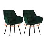 LEMROE 360° Swivel Dining Chairs Set of 2 Green Velvet Upholstered Desk Chairs without Wheels Ergonomic Office Chair with Arms and Metal Legs for Home Study (green-rectangular pattern, 2pcs)