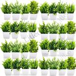 Litleo Artificial Plants Mini Fake Potted Plants, Small Eucalyptus Potted Faux Decorative Grass Plant with White Pot for Home Decor, Indoor, Office, Desk, Shelf, Table Decoration (Pack of 32)