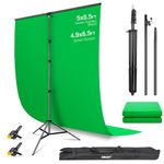 EMART 5 x 8.5ft Green Screen Backdrop Kit with More Stable T-Shaped Stand and 4.9X 6.5ft Fabric, Portable Back Drop Kit with Clamps & Carrying Bag for GamingVideo Conference, Photographic Studio