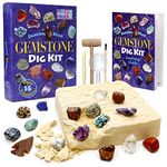 DANCING BEAR Gemstone Dig Kit, Excavate 16 Real Gems & Crystals including Arrowheads, Quartz Points and Amethyst, STEM Education for Kids, Fun Rock Mining Science Activity Gift Sets for Girls and Boys