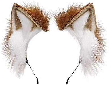 BNLIDES Handmade Fur Fox Wolf Cat Ears Headwear Women Men Cosplay Costume Party Cute Head Accessories for Halloween (Khaki White)