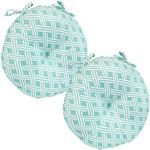 Sunnydaze Polyester Outdoor Bistro Seat Cushions - Set of 2-15-Inch Diameter Cozy Round Seat Cushions for Outdoor Chairs - Perfect for The Porch, Lawn, or Deck - Green Woven Diamond