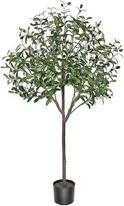 LOMOHOO Artificial Olive Tree 4Ft/120cm Tall Fake Potted Olive Silk Tree Fake Plants Large Faux Olive Branches and Fruits Artificial Tree for Home Office Indoor Outdoor Decor