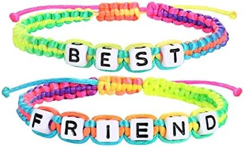 2 piezas tejido colorido pulseras de la amistad con las letras mejor amigo conjunto para niños niñas mujer, pastel tela pulsera BFF regalo para las señoras madre hija mejor amigo de Navidad cumpleaños