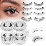 QUEWEL Magnetic Eyelashes Natural Look Magnetic Lashes with Applicator, Reusable Magnet Eyelashes without Eyeliner, No Glue Remover Needed Magnet Lash Kit Easy to Use (4pairs-E)