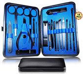 Manicure Pedicure Kit Nail Clippers Set 18 in1 High Precision Stainless Steel Black Cutter File Sharp Scissors for Men & Women Fingernails & Toenails Vibrissac Scissors with Stylish Case … (Blue_15in1) (Blue_18in1)