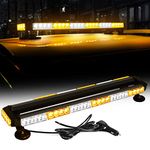 54 LED 29.5 Inch Car LED Strobe Light Warning Emergency Hazard 26 Flashing Modes Flashing Lighting Bar Beacon Double Side with Magnetic Base for Safety Construction Vehicles Tow Trucks (Amber&White)