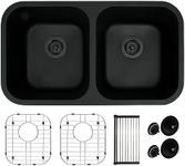 Zeesink Kitchen Sink, 32 x 18 Inch Black Kitchen Sink, Double Bowl Kitchen Sink, Undermount Kitchen Sink, Double Bowl, Black Granite Composite Sink