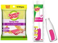 Scotch-Brite Plastic Bottle Cleaner Brush (Pink and White)+ScotchBrite Sponge Wipe (10 Pcs)