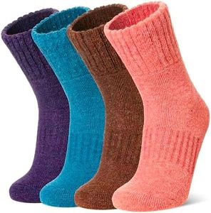 WEVIAS Kids Merino Wool Socks Hiking Ski Boot Winter Thermal Warm Toddler Boys Girls Cozy Socks 4 Pairs (Pink/Brown/Blue/Purple, 13-15 Years)