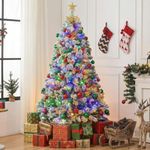 Himimi Pre-lit Christmas Tree 6ft, Snow Flocked Artificial Xmas Tree with 250 RGB LED Lights, 8 Lighting Modes, Bushy 1000 PVC Tips, White Fir Branches, Christmas Decorations for Home Office Holiday