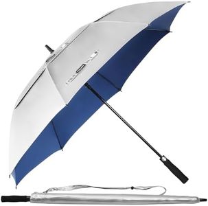 Fulynmen 68 Inch UPF50+ Sun Umbrella UV Protection UV Umbrellas for Sun Protections Windproof Large Golf Umbrella Auto Open and Vented Double Canopy Umbrellas for Rain Silver/Blue