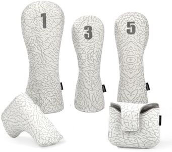 Golf Head Covers Set for Club, Golf Club Covers for Men and Women, Premium Embroidered PU Leather, Double Elastic Band,White Elephant Prints(5 pcs)