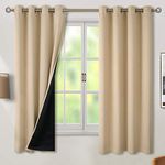 BGment Thermal Insulated 100% Blackout Curtains for Bedroom with Black Liner, Double Layer Full Room Darkening Noise Reducing Grommet Curtain, 2 Window Curtain Panels of 52 x 63 Inch, Beige