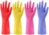 Rubber Kitchen Dishwashing Gloves - 4 Pairs Colorful Reusable Cleaning Gloves for Kitchen Washing Dishes and Household Cleaning(Large)