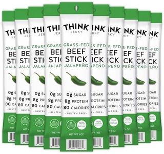 Think Jerky, Jalapeno Grass-Fed Beef Sticks, Master Case,1 Ounce (10 packs of 5) Sugar Free, Gluten Free, No Nitrates, Keto Friendly, Paleo, High Protein, Low Carb