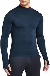 FitsT4 Men's Thermal Fleece Lined Mock Neck Baselayer Tops Long Sleeve Running Athletic Shirt with Thumbholes Navy S