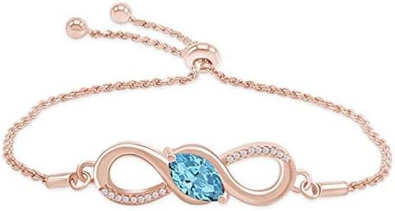 Simulated Birthstone & Diamond Accent Infinity Bolo Bracelet for Women in 14k Gold Over Sterling Silver, Rose Gold Sterling Silver Stone, Sapphire,