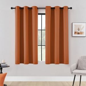 HUTO Short Blackout Curtains Drapes - Thermal Insulated Antique Copper Grommet Black Out Drapery Panels for Basement Bathroom Small Windows, Set of 2, 42 Inch by 45 Inch, Rust