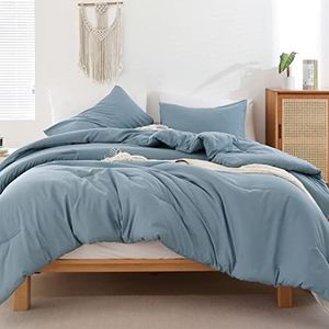 ROSGONIA King Size Comforter Set Dusty Blue, 3pcs (1 Boho Blue Comforter & 2 Pillowcases) All Season Bedding Lightweight Bedspread Blanket Quilt