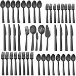 LIANYU 45-Piece Matte Black Silverware Set with Serving Utensils, Stainless Steel Flatware Cutlery Set for 8, Square Tableware Eating Utensils Set for Wedding Home, Stain Finish, Dishwasher Safe