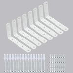 PortPlugs Shelf Brackets 8pcs Corner Brace White Steel L Brackets for Shelves 5 Inch x 3 Inch Decorative Corner Brackets for Wall Joint Angle Brackets for Shelf with Screws (white-3x5 inch-8pcs)