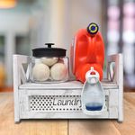 Besuerte Liquid Laundry Detergent Holder - Wood Laundry Detergent Shelf Laundry Station- Detergent Holder for Laundry Room- Laundry Room Storage Accessories Dispenser (Rustic White), BD24J-2210RW