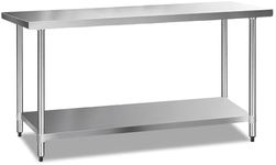 Cefito 1829x610mm Stainless Steel Kitchen Bench, Island Cart Work Table, Commercial 430 Food Grade Restaurant Prep Storage with 2-Layers Shelf Countertop