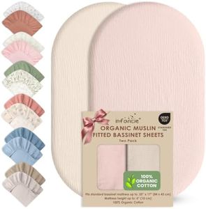 Infancie 100% Organic Cotton Muslin Baby Bassinet Baby Sheet 33 X 17 Inch Soft Breathable Lightweight Stretchable Bed Sheet 2 Pack Gentle On Skin Durable Snug Fit Sheet for Newborn Bassinet Mattress