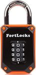 FortLocks Gym Locker Lock - 4 Digit, Heavy Duty, Hardened Stainless Steel, Weatherproof and Outdoor Combination Padlock - Easy to Read Numbers - Resettable and Cut Proof Combo Code - 1 Pack Orange