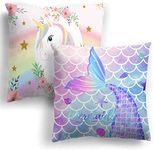 MUSOLEI Mermaid Cushion Covers 45cm x 45cm Pack of 2 Unicorn Throw Pillow Cases for Kids Girls Decorative Soft Throw Pillow Cover Pillowcases for Sofa Bedroom Car