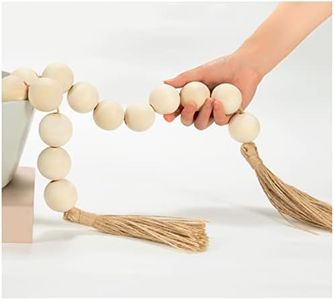 OMISHE Large Wood Bead Garland with 1.6" Diameter Wooden Beads and Tassels, Decorative Beads Boho Decorations for Home, 41" Long Rustic Farmhouse Country Wood Beads Garland for Home Tiered Tray Decor