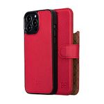 Bouletta Leather Wallet Case for iPhone 13 Pro (6.1'') - Magsafe Flip Folio Cases Magnetic Detachable RFID Phone Cover with 3 Card Slots (Apple Red)