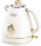 Hazel Quinn Electric Kettle Tea Kettle Electric Stainless Steel, Vintage Design, Fast Boiling, Hot Water with Thermometer, Automatic Shut-Off, Boil-Dry Protection, 1.7 L, 2200 W, White