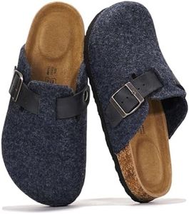 Project Cloud Genuine Leather Footbed Clogs for Women - Memory Foam Arch Support Slippers for Women - Trendy Slip-ons Women's Mules & Clogs Sandals (Benton, NAVYWOOL, 7.5)