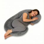 Amazon Basics Velvet Full Body Pregnancy Pillow for Maternity, Baby Nursing, Full Body Support|Perfect Baby Shower Gift|C-Shaped-Washable Cover with Zip-Grey, Velvet