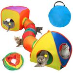 Rypet Cat Tunnels for Indoor Cats with Cube Tent Toys Combo Pop Up Collapsible Crinkle Interactive Peek Hole Cat Tube with Play Ball and Bell for Kitten, Puppy, Kitty, Rabbit