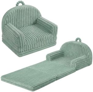 Blissful Diary Foldable Kids Couch, 2-in-1 Comfy Kids Chair for Reading, Playroom, Kids Couch Sofa for Girls Boys Birthday Gift, Sage Green