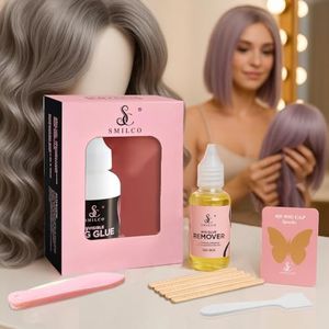 Smilco Wig Glue & Remover Kit 5 Pack - 3.02OZ Waterproof Lace Front Adhesive for Women, Non-Toxic Water-Based Resin with Quick Removal Tool, 8W Hold Hair Systems