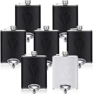 Hushee 7 Pieces Groomsmen Gifts Stainless Steel 8 oz Tuxedo Groomsmen Flasks 3 Designs Hip Flasks for Liquor for Man Proposal Wedding Bachelor Party Favors