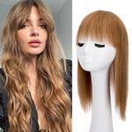 Lovenea Human Hair Toupee Clip in Human Hair Pieces With Bangs 12 inch Straight Hair 8 * 23 cm Top Toppers Fringe for Loss Thinning Hair Replacement Extensions(12 Inch, 6#)