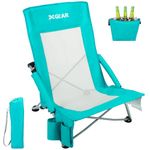 XGEAR Beach Chair Sturdy Beach Chairs for Adults with Cooler Bag, High Back Camping Chair with Side Pocket, Cup Holder & Carry Bag, for Outdoor Sand-Green