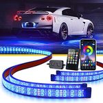 LUMENIX Double Row RGB LED Car Underglow Lights Kit, 4PCS Exterior Neon Accent Bluetooth Under Glow Light Strip for Cars SUVs Trucks Van, w/Dynamic Music & DIY Mode Underbody Chase Lights