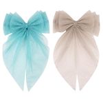 Radhu & Kabby Hair Bows for Women/Girls | Hand made Netbows | Net Tail Hairbow | Fancy & Stylish Hair Accessories | Anti-Hair Fall Hairclips | Blue, Brown | Pack of 2