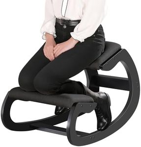 Ergonomic Kneeling Chair for Upright Posture - Rocking Chair Knee Stool for Home, Office & Meditation - Wood & Linen Cushion - Relieving Back and Neck Pain & Improving Posture (Black)