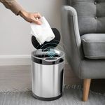 The Better Home 8L Silver Stainless Steel Automatic Smart Sensor Dustbin - 33cm Round Trash Can for Kitchen, Bathroom, Office - Garbage Bin with Removable Bucket