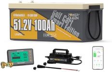 Power Queen 48V 100Ah Lithium Battery Kit with 18A IP65 Charger, Bluetooth with 200A BMS Protection & Low-Temp, LCD 500A Monitor, 5.12kWh with 10.24kW Output, 1000A Peak Current for Golf Cart